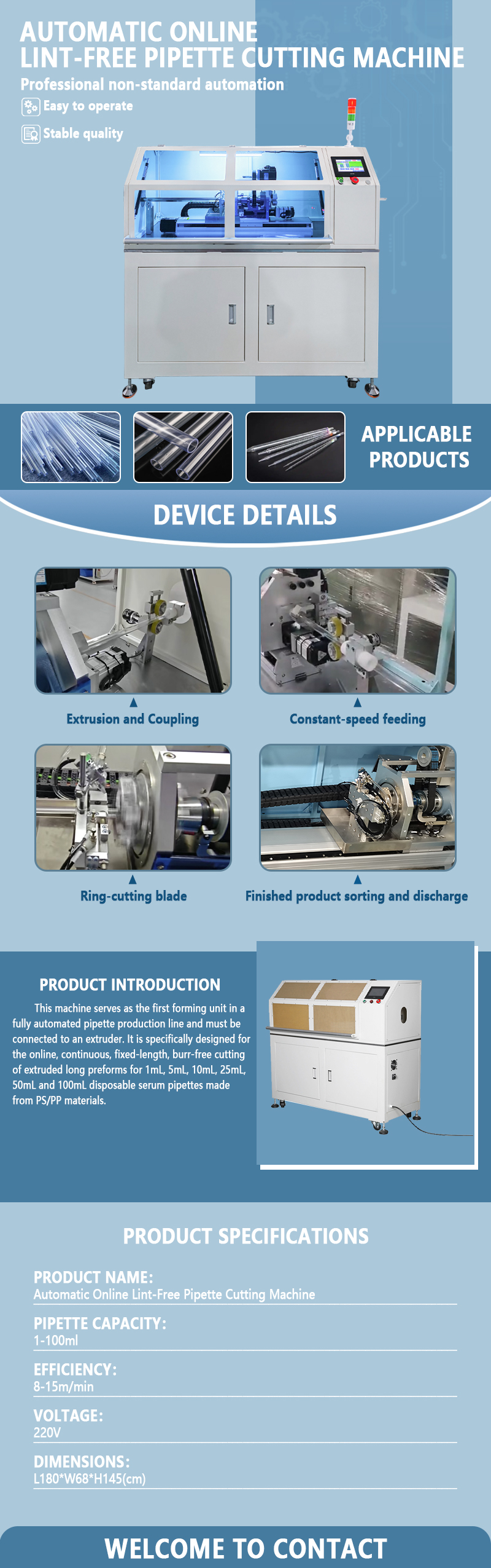 Automatic Chip-Free Ring-Cutting Machine for Pipettes | Automatic Chip-Free Ring-Cutting Equipment for Pipettes | Precision Cutting Machine for Laboratory Consumables
