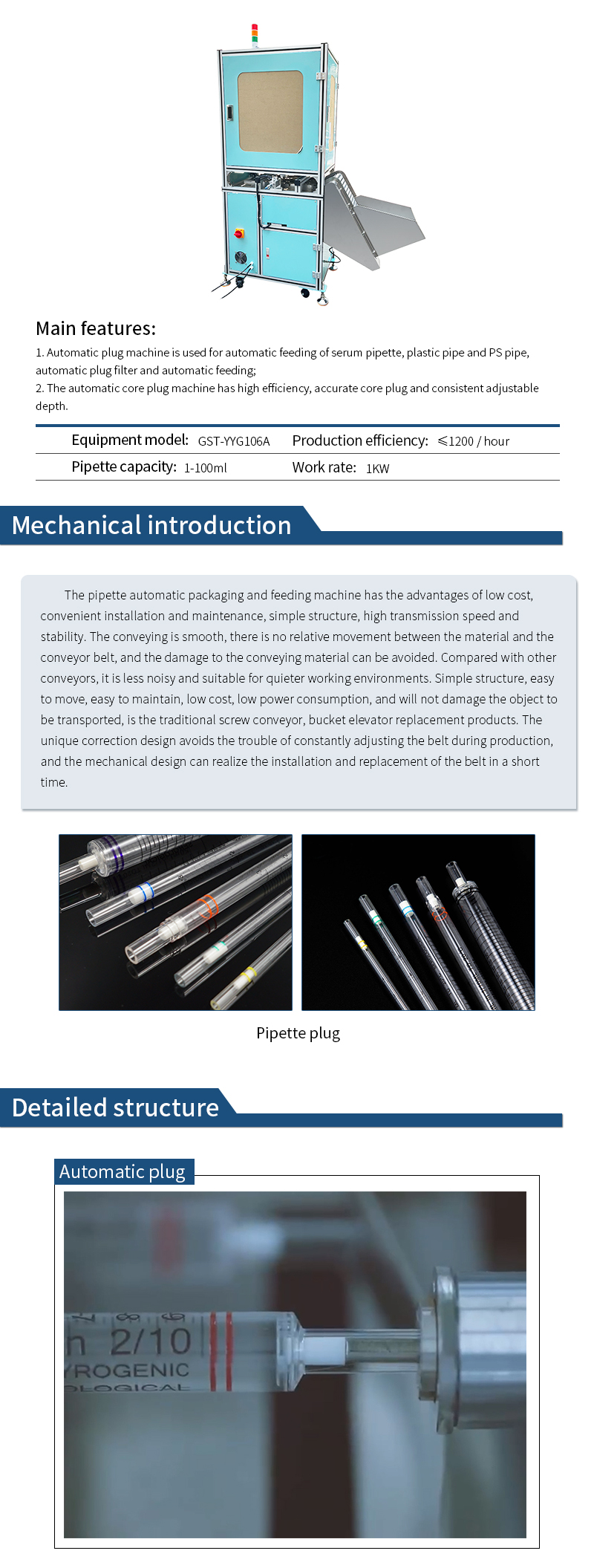 1200 pcs/hour, 1-100ml Automated Pipette Assembly Machine