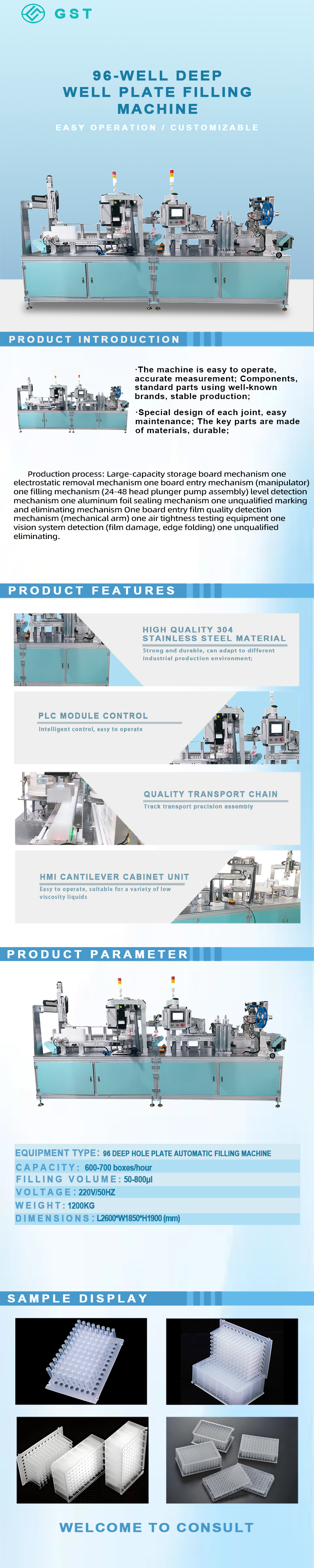 Biological laboratory medical supplies 96 deep well plate automatic filling sealing labeling machine