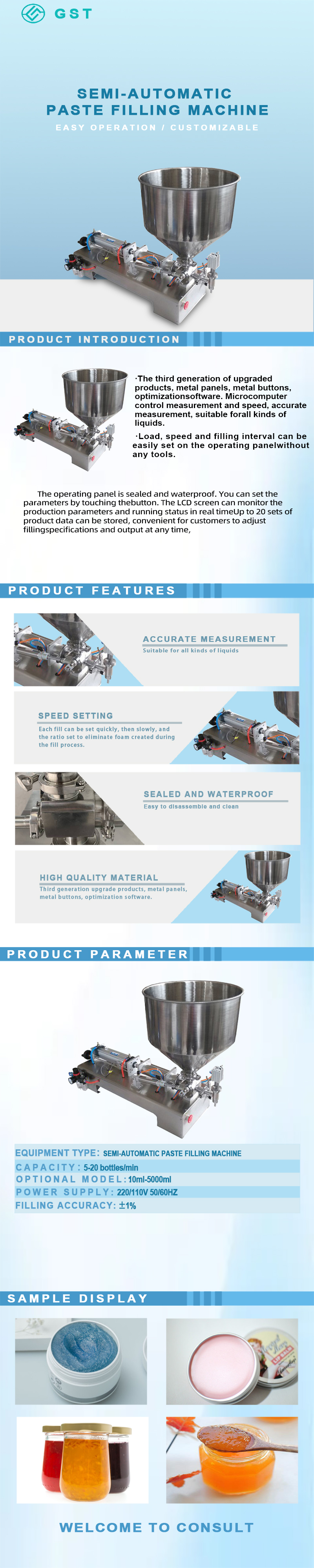 Semi-automatic paste filling machine paste liquid filling equipment