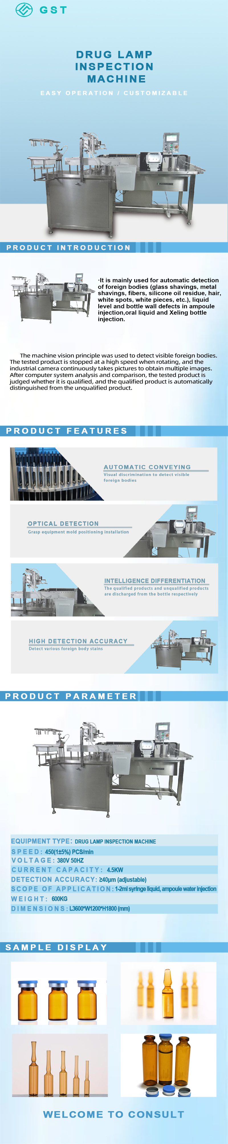 Fully Automatic Pharmaceutical Visual Inspection Machine | Automated Visual Defect Inspection Equipment for Liquid Pharmaceutical Bottles