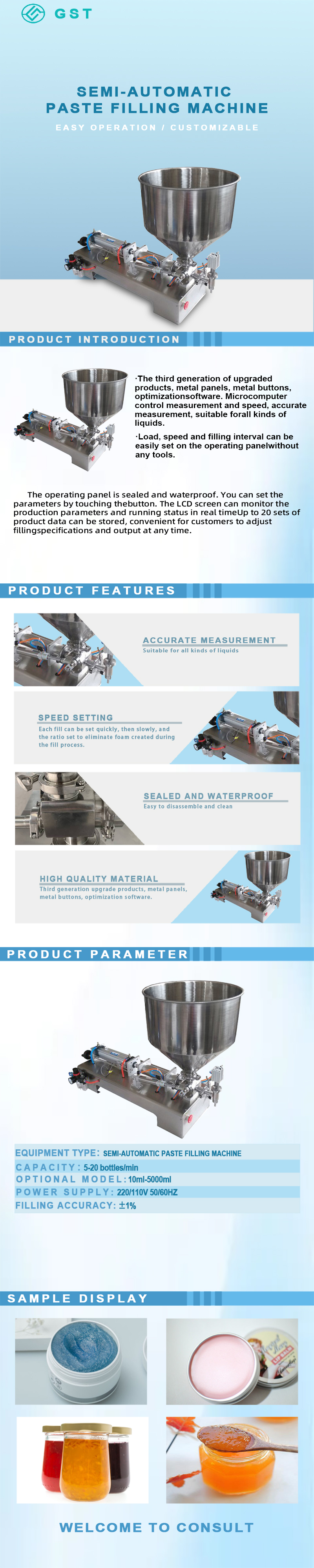 Semi-automatic paste filling machine | Quantitative filling equipment for high-viscosity materials | Stainless steel precision filling machine