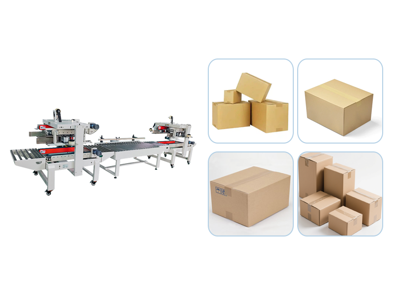 Automatic box sealing and packaging machine with self-adaptive box size, adjustable sealing speed